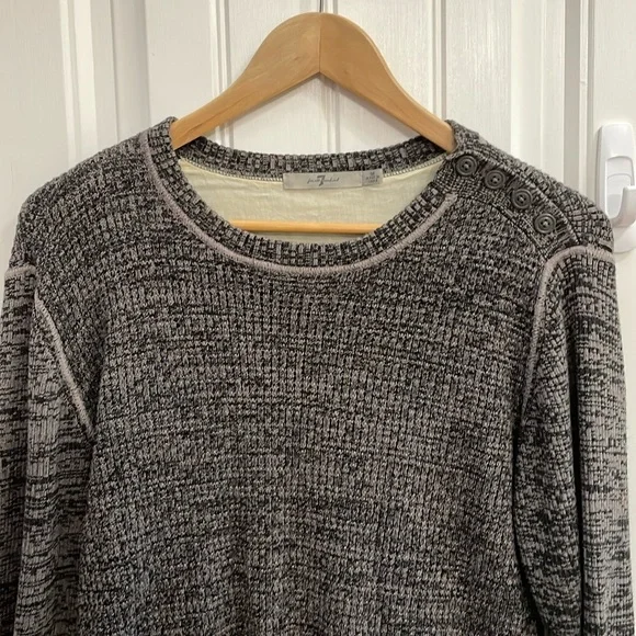 🌺7 FOR ALL MANKIND gray heathered ribbed waffle knit long sleeve shirt.  M - Picture 2 of 7